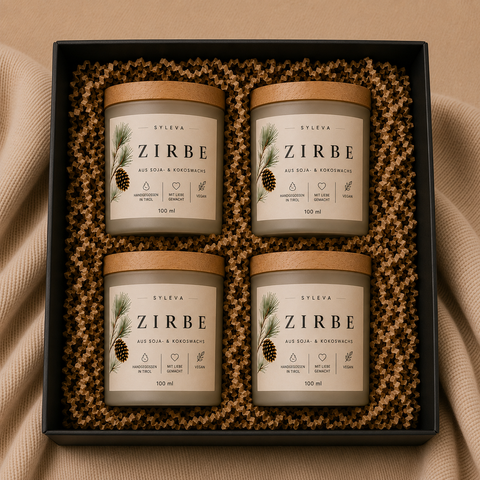 Duftkerzen Geschenkset 4er | SYLEVA MOMENTS Schweizer Zirbe