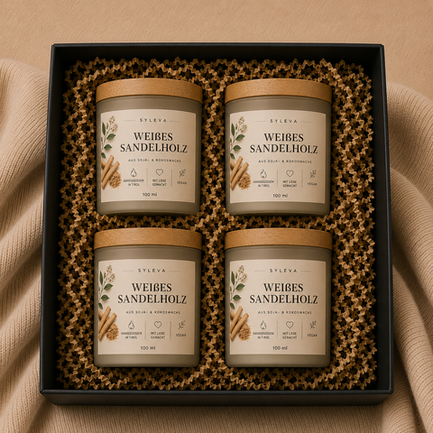 Duftkerzen Geschenkset 4er | SYLEVA MOMENTS Weißes Sandelholz